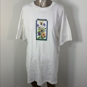 Vintage Single Stitch Earthly Concerns Floral Graphic White T-Shirt